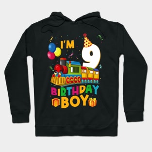 I'm 9 Birthday Boy 9th Bday Train Car Fire Truck Hoodie